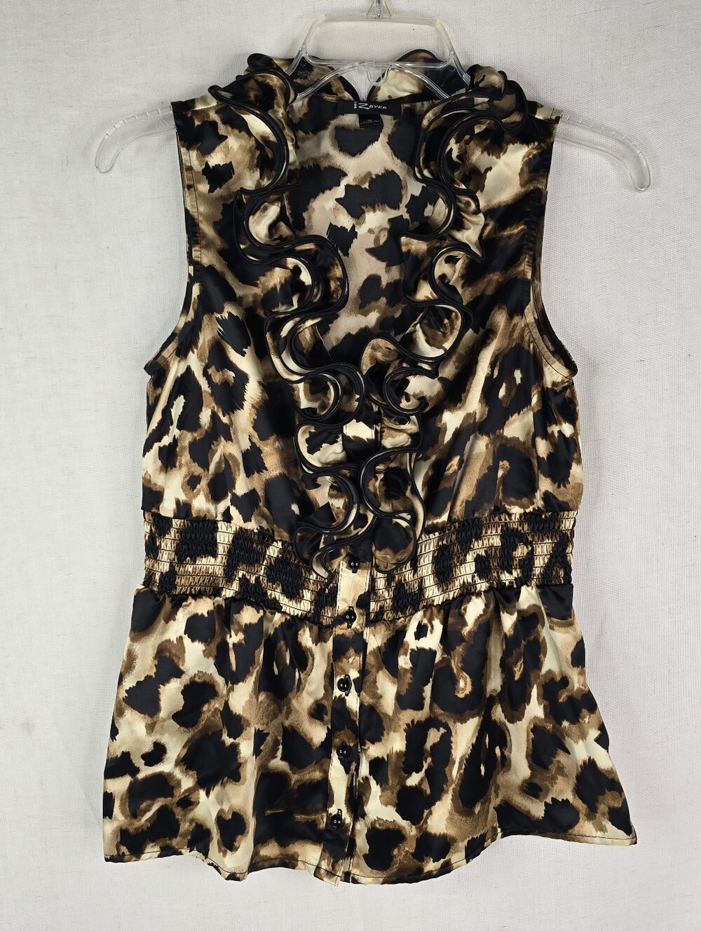 Y2k Vintage Womens Medium Animal Print Ruffle Leopard Cheetah Sleeveless Top